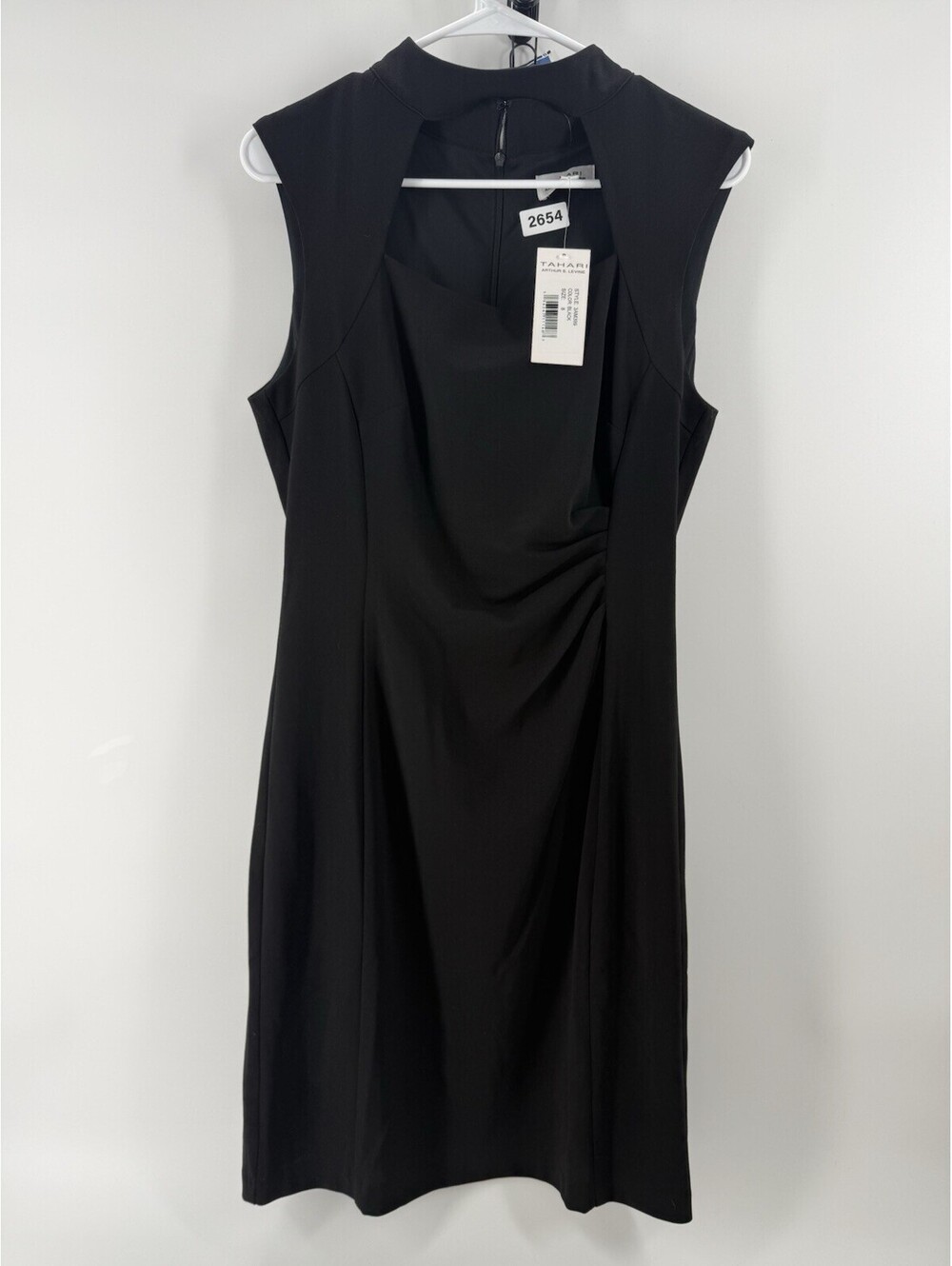 NWT Tahari Arthur S Levine Black Sleeveless Sheath Dress Size 8 Asymmetric Neck